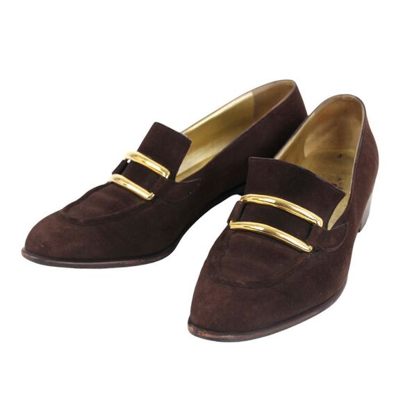 VTG Walter Steiger BROWN REAL LEATHER SUEDE LOW HEEL ALMOND TOE LOAFER SHOES 9B - Picture 2 of 12